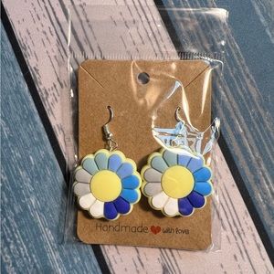 Silicone blue flower earrings